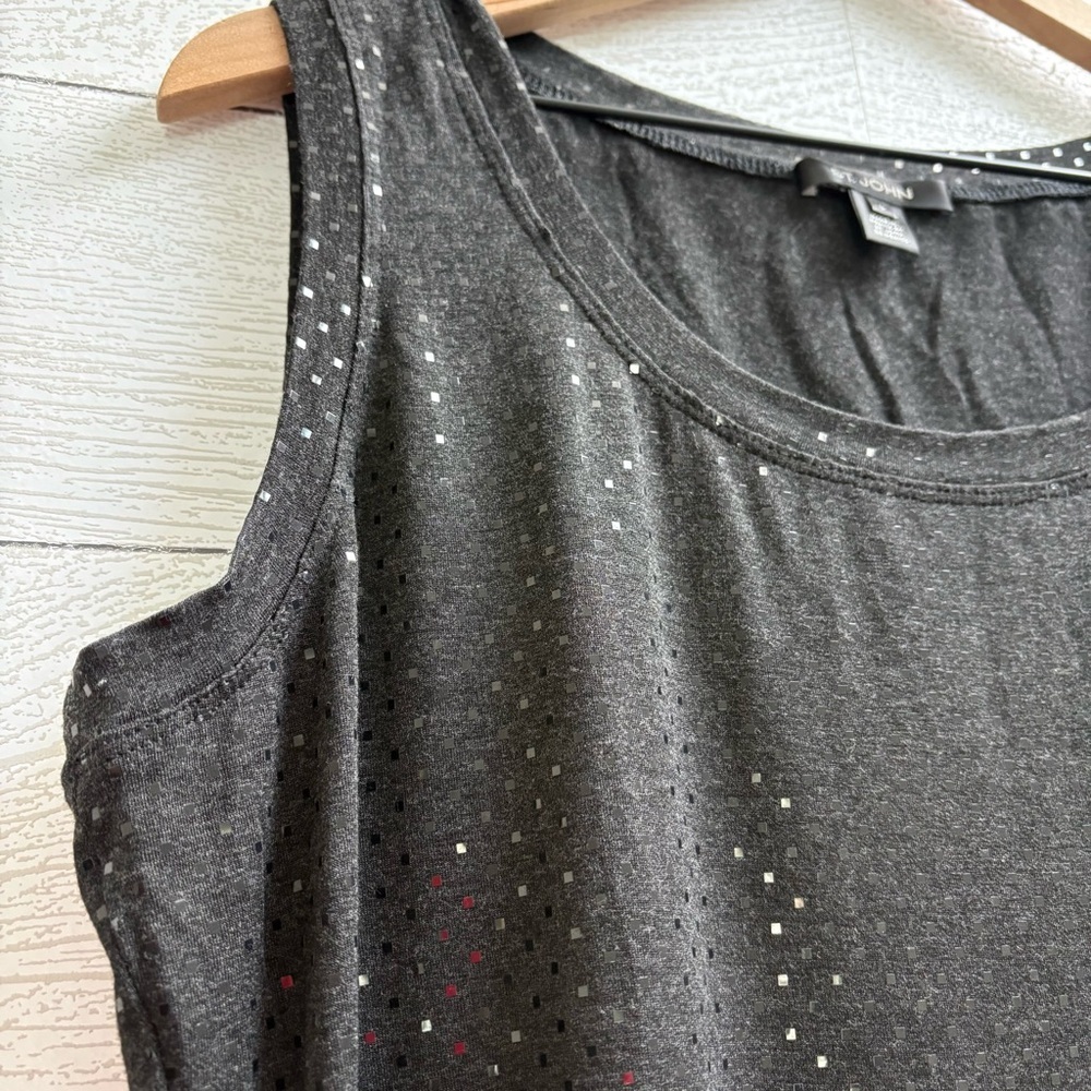 St. John Paillettes Charcoal Gray Micro Square Sequin Stretch Tank Top, Large - Picture 5 of 11